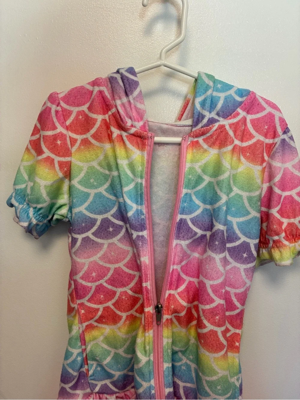 Two Swim/ Beach Hooded Coverups, Rainbow Mermaid and Leopard Prints, Girls 4T